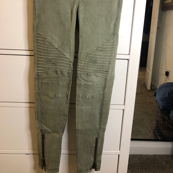 Beulah Pants - Green Moto Skinnies